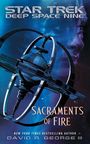 "Star Trek: Deep Space Nine. Sacraments of Fire" von David R. George III. Eine Raumstation im Weltraum vor blauem Hintergrund.