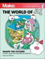 "The World of AI" und "Shape the Future!" Ein Cartoon mit niedlichen Charakteren in einer Landschaft mit Haus und Café.