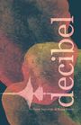 Text: "decibel" vertikal, "A Poetic Anthology of Rising Voices". Bunte, abstrakte Hintergrundgestaltung mit Klangwellenmotiv.