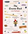„The Gnome Book“ und „Loes Riphagen“. Ein fröhlicher Wichtel mit rotem Hut, umgeben von Alltagsgegenständen.
