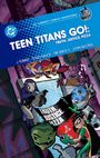 "TEEN TITANS GO: TRUTH, JUSTICE, PIZZA". Darstellung: Helden in dynamischen Posen in einer städtischen Kulisse.