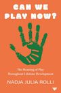 Text: "Can We Play Now?", "The Meaning of Play Throughout Lifetime Development", "Nadja Julia Rolli". Grüner Handabdruck auf orange.