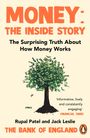 „MONEY: THE INSIDE STORY“, Baum aus Geldscheinen, Autoren Rupal Patel und Jack Leslie, „THE BANK OF ENGLAND“, Pinguin-Logo.
