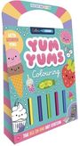 "Yum Yums Colouring", "With Scented Pens", "The All-In-One Art Station". Bunte Eistüten und Getränke sind illustriert.
