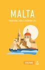 "Malta: Traditions, Food & Everyday Life" steht oben. Eine stilisierte Illustration zeigt Gebäude und ein Boot auf Wasser.