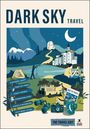 "DARK SKY TRAVEL" und "THE TRAVEL EDIT". Illustration: Landschaft mit Bergen, Teleskop und Camping.