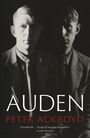 „AUDEN“ in Weiß, „PETER ACKROYD“ in Rot. Zwei Männer in Anzügen, einer im Licht, einer im Schatten.