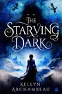 "The Starving Dark" von Kellyn Archambeau. Eine Person mit Schwert, blauer Himmel, Drachen und dunkle Gestalt.