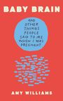 "Baby Brain" und "Amy Williams" in Weiß auf Rot. Ein blauer Kreis mit Text: "And other things people said to me when I was pregnant".