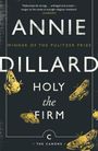 „Annie Dillard“, „Holy the Firm“; gelbe Motten auf dunklem Hintergrund, „Winner of the Pulitzer Prize“ oben, „The Canons“ unten.