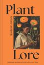 „Plant Lore“ und „Bethany van Rijswijk“ auf orangefarbenem Hintergrund. Illustration einer Frau mit Blumen.