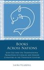 "Books Across Nations" von Laura Vilardell, mit stilisierter Fischillustration auf blauem Hintergrund.