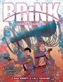 BRINK COMPENDIUM ONE. "Brink is a spectacularly suspenseful series." Zwei Personen mit Waffen vor galaktischem Hintergrund.