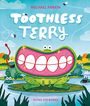 „MICHAEL PARKIN“, „TOOTHLESS TERRY“, „FLYING EYE BOOKS“. Illustration von Fröschen mit großem Grinsen und Mücken.