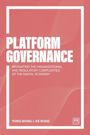 "PLATFORM GOVERNANCE: Navigating the organizational and regulatory complexities of the digital economy. Yong Wong & Ke Rong." Ein geometrisches Design mit weißen Linien auf rotem Hintergrund.