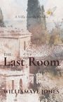 „A Villa Fiorita Novella“, „The Last Room“, „WILLIAMAYE JONES“. Aquarell-Stil mit alter Villa und einer weißen Blume.
