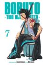 "BORUTO -TWO BLUE VORTEX- 7" zeigt einen tätowierten Mann mit Stab. Anime-Stil, lässig sitzend, auffällige Kleidung.