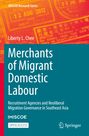 Text: "Merchants of Migrant Domestic Labour" von Liberty L. Chee, über die Arbeitsmigration in Südostasien. Rotes und blaues Design.