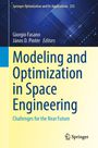 "Modeling and Optimization in Space Engineering: Challenges for the Near Future." Oben blauer Hintergrund mit Schema.