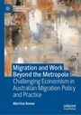 Titel: "Migration and Work Beyond the Metropole". Autor: Martina Boese. Beige-braune abstrakte Malerei im Hintergrund.