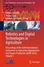 "Robotics and Digital Technologies in Agriculture" Buchcover mit technischen Illustrationen unten und Logos.