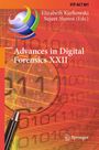 „Advances in Digital Forensics XXII“, „Elizabeth Kurkowski, Sujeet Shenoi (Eds.)“. Illustration mit Lupe und binärem Hintergrund.