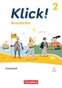 "Klick! Geschichte 2; Arbeitsheft. Illustration: Ritter, Frau mit Hut und Mann mit Stock vor Zug."