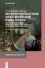 Text: "INVERSIONSMASCHINE ODER BIOGRAFIE EINES WERKS" von Uwe Schütte. Bild: Person betrachtet große Maschine.