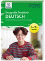 "Der große Testblock DEUTSCH. Mit über 100 Tests. 5./6. Klasse." Junge in rot-türkis gestreiftem Pulli lächelt.