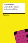 Text: “Stefan Heine Literarische Ecken Reclams Rätselbücher Reclam.” Gelber Hintergrund, unten ein Kreuzworträtsel-Eckenteil.