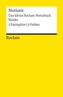 Gelber Hintergrund mit schwarzem Text: Notizen, Das kleine Reclam-Notizbuch blanko, 7 Exemplare | 7 Farben, Reclam.