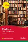 „ab 6. Klasse“ in gelbem Kreis. Titel: „Englisch The Bookshop“. Bücherregale im Hintergrund, Stuhl steht davor.