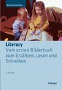 Titel: "Literacy - Vom ersten Bilderbuch zum Erzählen, Lesen und Schreiben". Zwei Kinder betrachten ein Buch.