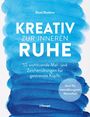 Titel: Kreativ zur inneren Ruhe. Beschreibung: 55 Mal- und Zeichenübungen. Blaue Wasserfarbenstriche.