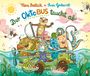 "Der OktoBUS taucht ab". Fröhliche Meeresbewohner, darunter ein Oktopus, fahren in einem umgebauten Bus unter Wasser.