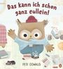 "Das kann ich schon ganz eullein!" Illustration einer Eule in blauem Hemd und Mütze, mit Spielsachen und Zeichnungen umgeben.