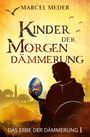 "Marcel Meder. Kinder der Morgendämmerung. Silhouette mit schimmerndem Ei, orientalische Bauten im Hintergrund."