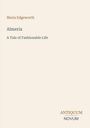 Text: "Maria Edgeworth, Almeria, A Tale of Fashionable Life, ANTIQUUM NOVUM". Schlichtes, minimalistisches Design auf hellem Hintergrund.