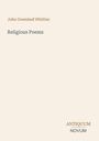 Text: "John Greenleaf Whittier, Religious Poems, ANTIQUUM NOVUM." Schlichtes Design mit beigem Hintergrund.