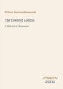 "William Harrison Ainsworth, The Tower of London, A Historical Romance" in klarer Schrift. Unten rechts "ANTIQUM NOVUM".