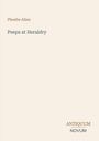 „Phoebe Allen, Peeps at Heraldry“ in stilvoller Schrift auf hellem Hintergrund. Unten rechts: „ANTIQUM NOVUM“.