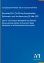 Europäisches Parlament, Richtlinie 2001/34/EG zur Zulassung von Wertpapieren. Blaues Design mit gelbem Rand. Logo unten rechts.