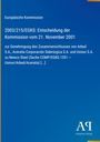 Texte über eine EU-Kommission-Entscheidung bezüglich eines Unternehmenszusammenschlusses. Blau, schlichtes Design. 