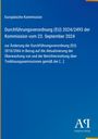Text zur EU-Durchführungsverordnung 2024/2493 mit Bezug auf Treibhausgasemissionen, blauer Hintergrund. Antiphon Verlag Logo.
