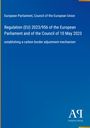 Regulation (EU) 2023/956 vom 10. Mai 2023, Mechanismus zur Anpassung der Kohlenstoffgrenze; blau mit gelbem Streifen. 