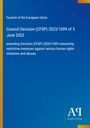 Text: „Council Decision (CFSP) 2023/1099 of 5 June 2023.“ Blau mit gelbem Rand links, Verlagssymbol unten.