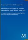 "Regulation (EU) 2022/868 on data governance. Blaues Cover mit Logo und gelbem Akzent rechts oben."
