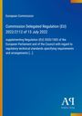 Text in Weiß auf blauem Hintergrund. "European Commission", "Commission Delegated Regulation (EU) 2022/2112 of 13 July 2022". Unten rechts ein Logo und "Antiphon Verlag".