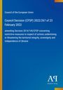Council Decision (CFSP) 2022/267 on Ukraine; blaues Design, gelber Rand, weißer Verlagstext unten.