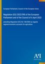 Text: "Regulation (EU) 2022/590 of the European Parliament." 
Großes blaues Rechteck mit einem gelben Streifen links. Unten Logo "AP Antiphon Verlag."
